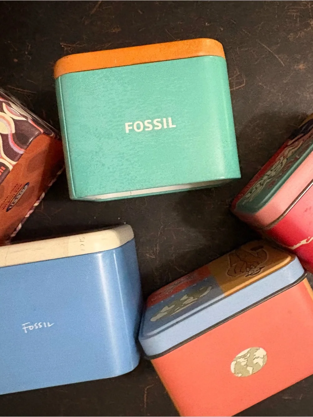 Fossil Orange and Blue Decorative Tin Set – Retro Seed Canister